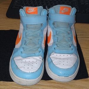 Nike Kids Light Blue and Orange Sneakers 2Y